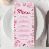Modern Pink Red Hearts Hand Drawn Valentine Menu