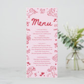 Modern Pink Red Hearts Hand Drawn Valentine Menu (Staand voorkant)