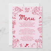 Modern Pink Red Hearts Hand Drawn Valentine Menu (Voorkant)