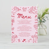 Modern Pink Red Hearts Hand Drawn Valentine Menu (Staand voorkant)