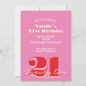 Modern Pink Red Minimalist 21st Birthday Kaart (Voorkant)