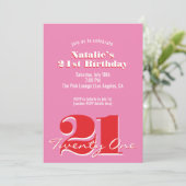Modern Pink Red Minimalist 21st Birthday Kaart (Staand voorkant)