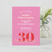 Modern Pink Red Minimalist 30th Birthday Kaart (Staand voorkant)