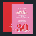 Modern Pink Red Minimalist 30th Birthday Kaart<br><div class="desc">Modern Pink Red Minimalist 30th Birthday Invitation Celebrate turning thirty in style with this modern pink retro 30th birthday invitation. Designed with clean typography and minimal layout, this chic template is perfect for the modern birthday girl who loves simple yet stylish design. Personalize with your name, party details, and RSVP...</div>