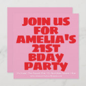 Modern Pink Red Photo Playful Bold Birthday 21st Kaart (Voorkant / Achterkant)