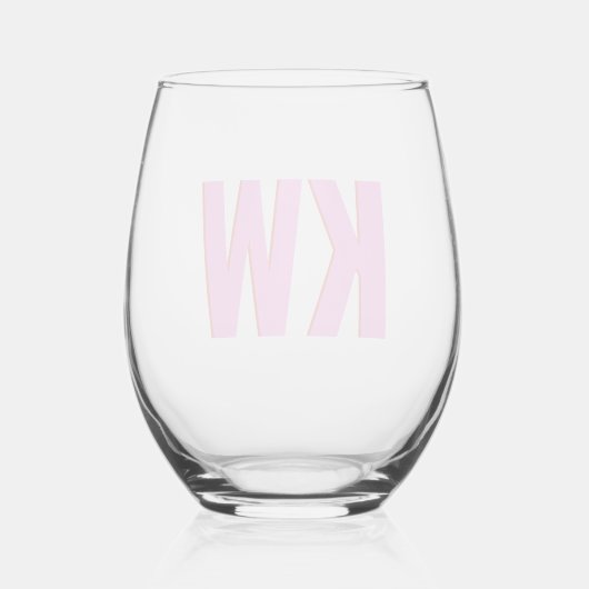 Modern Pink Red Shadow Monogram Personalized Wijnglas Zonder Voet (Achterkant)