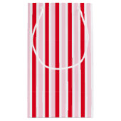 Modern Pink Red Striped Christmas Klein Cadeauzakje (Achterkant)