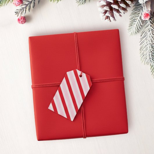 Modern Pink & Red Stripes Christmas Cadeaulabel