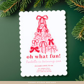 Modern Pink Red Tree Bow First Birthday Kaart