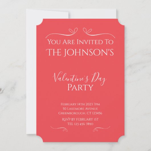 Modern Pink Red Valentines Day Party Invitation Kaart (Voorkant)