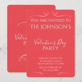 Modern Pink Red Valentines Day Party Invitation Kaart (Voorkant / Achterkant)