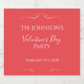 Modern Pink Red Valentines Day Party Sparkling Wijnetiket (Enkel label)