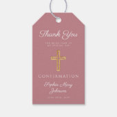 Modern Pink Religious Cross Boy Confirmation Cadeaulabel (Voorkant)