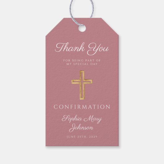Modern Pink Religious Cross Boy Confirmation Cadeaulabel (Voorkant)