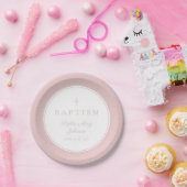 Modern Pink Religious Cross Girl Baptism Papieren Bordje (Feest)