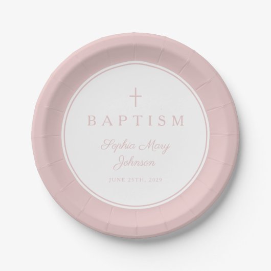 Modern Pink Religious Cross Girl Baptism Papieren Bordje (Voorkant)