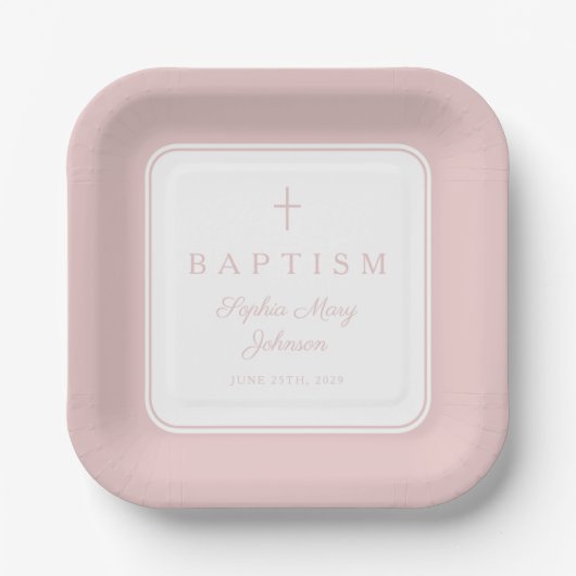 Modern Pink Religius Cross Girl Baptism Papieren Bordje (Voorkant)