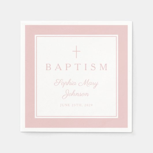 Modern Pink Religius Cross Girl Baptism Servet (Voorkant)