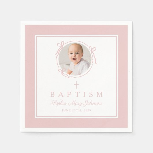 Modern Pink Religius Cross Girl Baptism Servet (Voorkant)