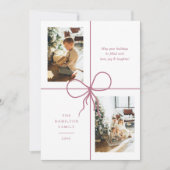 Modern Pink Ribbon Bow Wrap 2 Photo Christmas Feestdagenkaart (Voorkant)