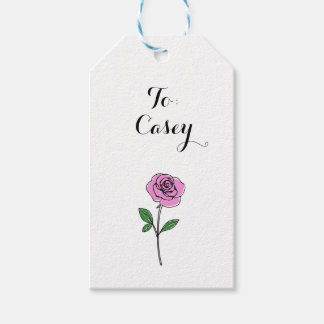 Modern Pink Rose Custom Name Cadeaulabel