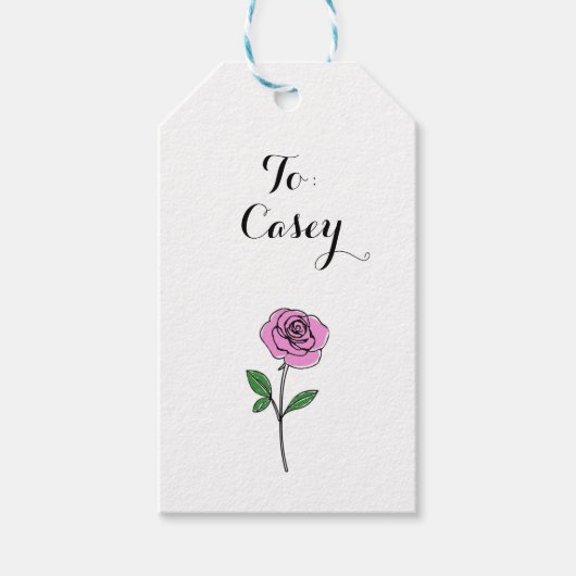 Modern Pink Rose Custom Name Cadeaulabel (Voorkant)
