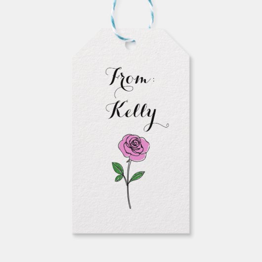 Modern Pink Rose Custom Name Cadeaulabel (Achterkant)