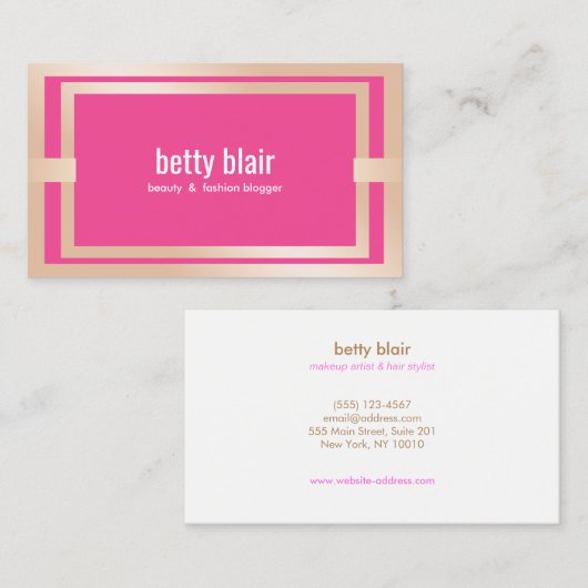 Modern Pink Rose Gold Beauty en Mode Blogger Visitekaartje (Voorkant / Achterkant)