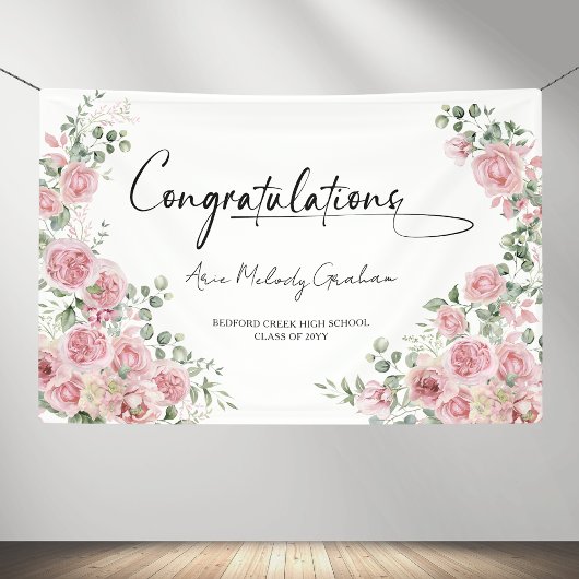 Modern Pink Roses Congratulation Graduation Banner