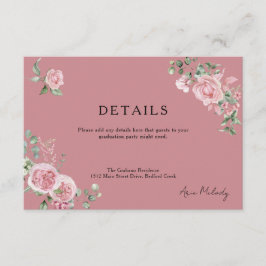 Modern Pink Roses Details Graduation Informatiekaartje