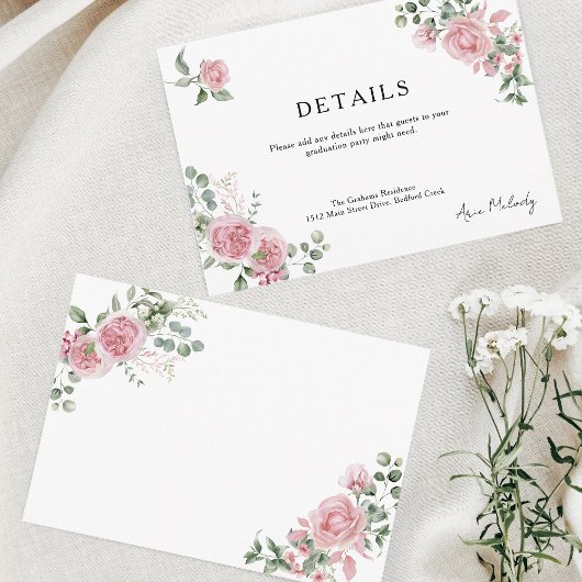 Modern Pink Roses Details Graduation Informatiekaartje