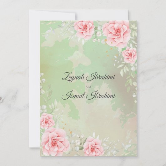 Modern Pink Roses, Gold Islamic Muslim Wedding Kaart (Achterkant)