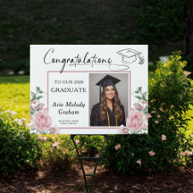 Modern Pink Roses Graduation Congratulations Yard