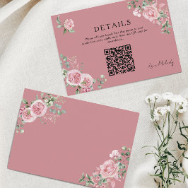 Modern Pink Roses QR-code Details Graduation Informatiekaartje