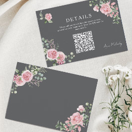 Modern Pink Roses QR-code Details Graduation Informatiekaartje