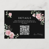 Modern Pink Roses QR-code Details Graduation Informatiekaartje (Voorkant)