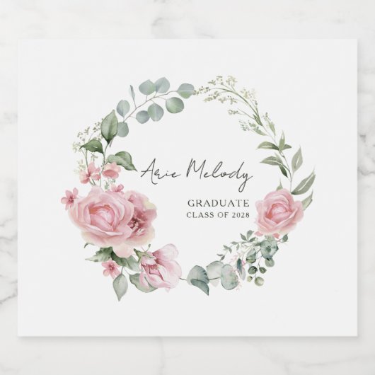 Modern Pink Roses Script Class of Graduation Bier Etiket (Enkel label)