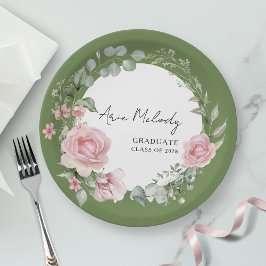 Modern Pink Roses Script Class of Graduation Papieren Bordje