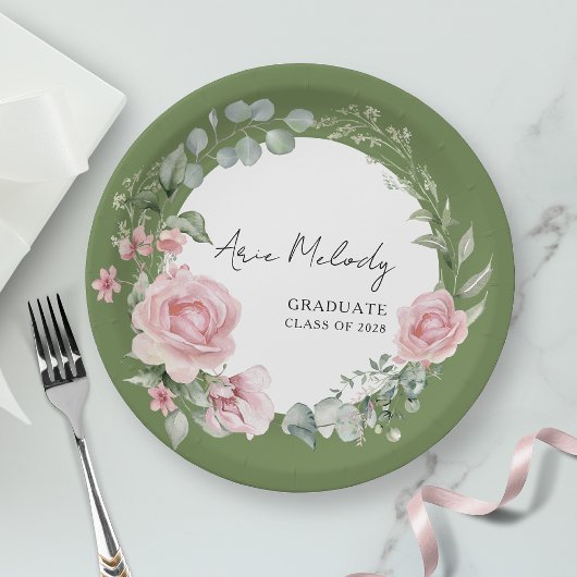 Modern Pink Roses Script Class of Graduation Papieren Bordje