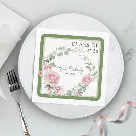 Modern Pink Roses Script Class of Graduation Servet