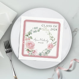 Modern Pink Roses Script Class of Graduation Servet