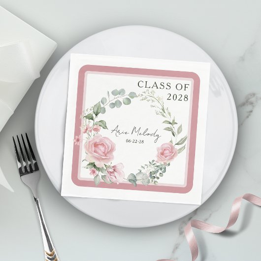 Modern Pink Roses Script Class of Graduation Servet