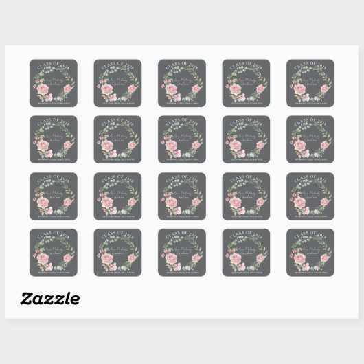 Modern Pink Roses Script Class of Graduation Vierkante Sticker (Vel)