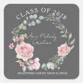 Modern Pink Roses Script Class of Graduation Vierkante Sticker (Voorkant)