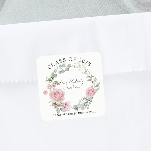 Modern Pink Roses Script Class of Graduation Vierkante Sticker