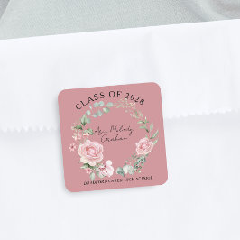 Modern Pink Roses Script Class of Graduation Vierkante Sticker