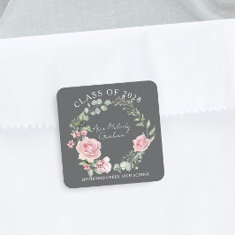 Modern Pink Roses Script Class of Graduation Vierkante Sticker
