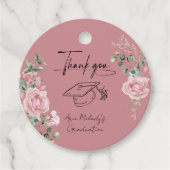 Modern Pink Roses Script Graduation Bedankjes Labels (Voorkant)