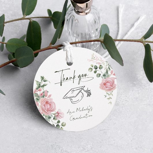 Modern Pink Roses Script Graduation Bedankjes Labels
