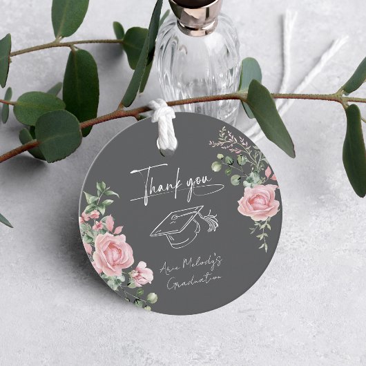 Modern Pink Roses Script Graduation Bedankjes Labels